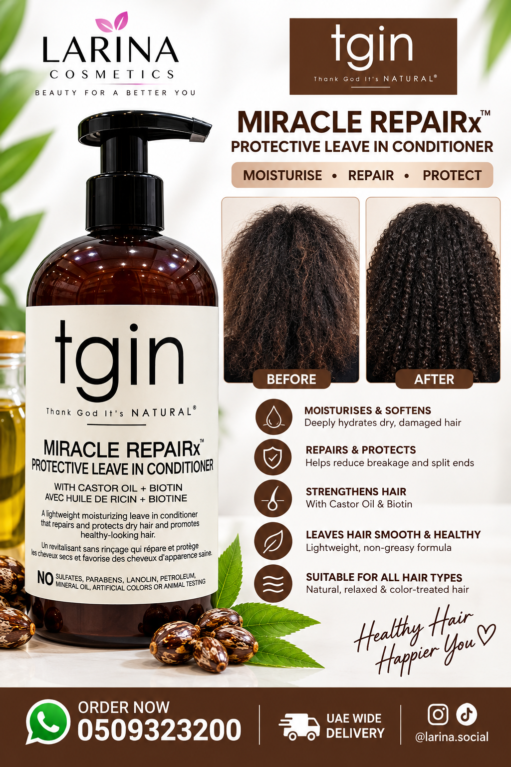 مجموعة TGIN Miracle RepairX للعناية المتكاملة بالشعر بزيت الخروع الأسود والبيوتين