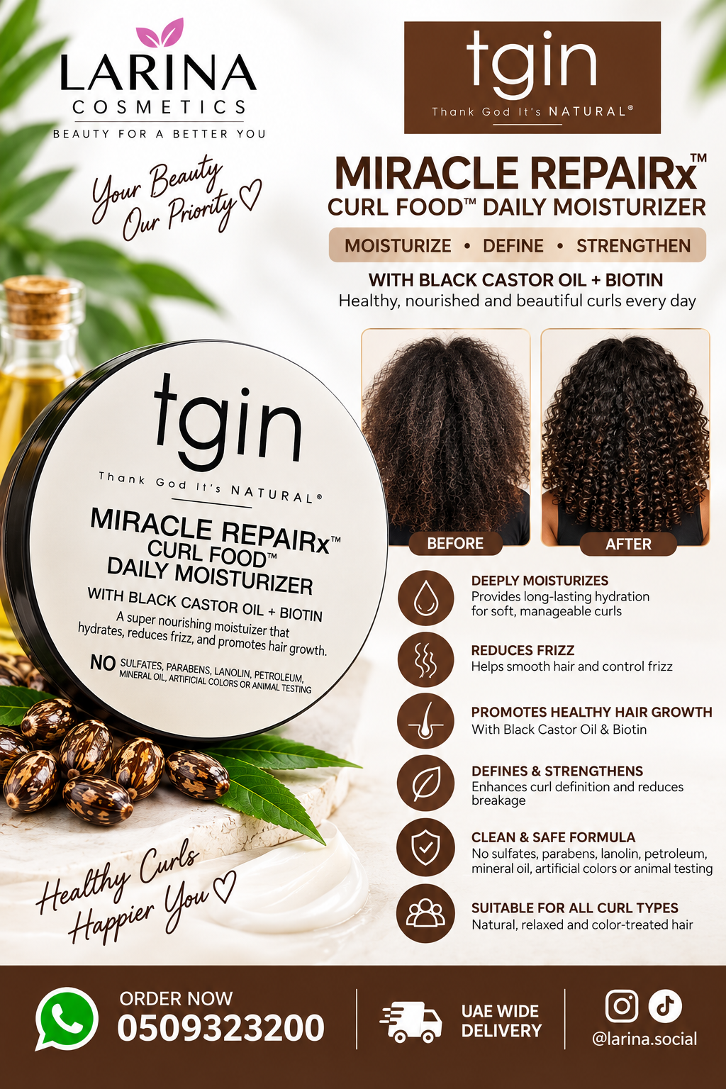 مجموعة TGIN Miracle RepairX للعناية المتكاملة بالشعر بزيت الخروع الأسود والبيوتين