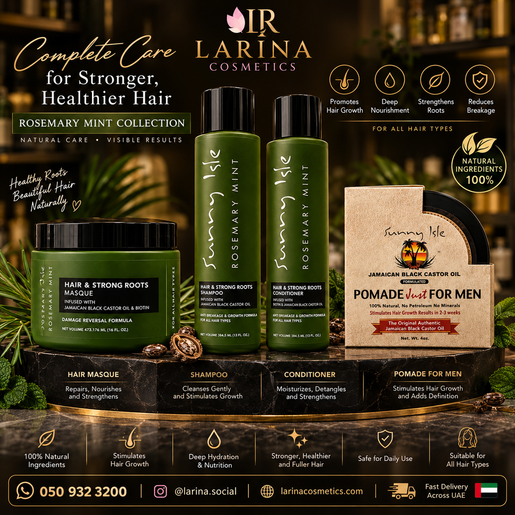 Sunny Isle Rosemary Mint Hair Care Complete Set – Shampoo, Conditioner, Masque & Jamaican Black Castor Oil Pomade